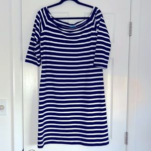 J.McLaughlin Size L Blue and White striped dress.  3/4 sleeves, boat neck top.